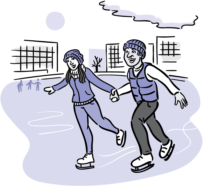 Illustration of a man and woman ice skating Illustration of a man and woman ice skating.